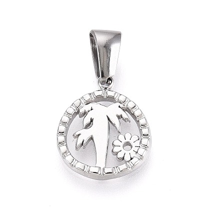 303 подвески из нержавеющей стали, плоский круглый с подвесками из кокосовой пальмы