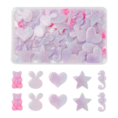 60Pcs 5 Style Opaque Resin Cabochons, Mixed Shapes