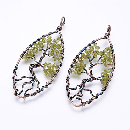 Драгоценный камень большие кулоны, С латунными красными медными тонами, овальные с деревом