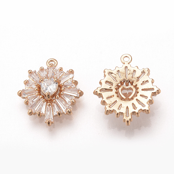 Pendentifs alliage de zircons, fleur avec coeur