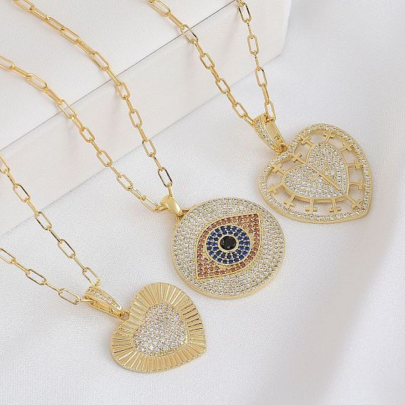 Ожерелья с подвеской из латуни с микропаве и кубическим цирконием для женщин, золотые