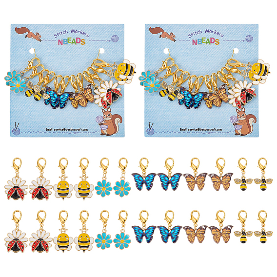 12 маркеры петель с замком в виде пчелы, цветка, божьей коровки и бабочки из сплава эмали, застежка-карабин из цинкового сплава