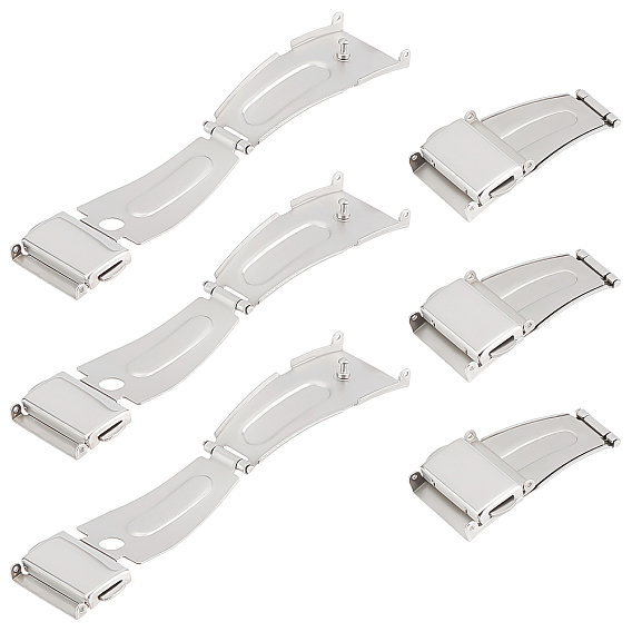6 Pcs 304 Stainless Steel Watch Band Clasps, Fold Over Clasps