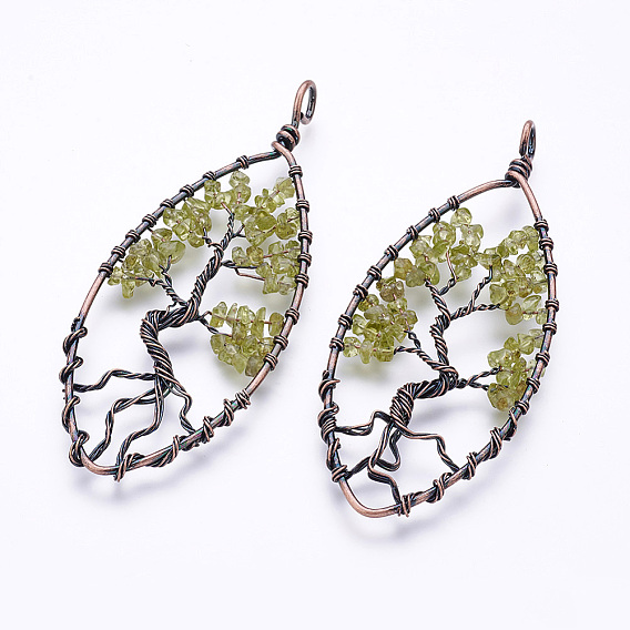 Драгоценный камень большие кулоны, С латунными красными медными тонами, овальные с деревом