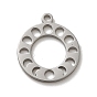 304 Stainless Steel Charms, Laser Cut, Round Ring with Moon Phases Charm