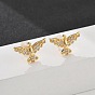 Серьги-гвоздики с орлом из латуни с микропаве из прозрачных кубических цирконий, с силиконовыми берушами, долговечный