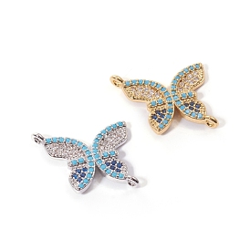 Brass Micro Pave Cubic Zirconia Links Connectors, Butterfly, Colorful