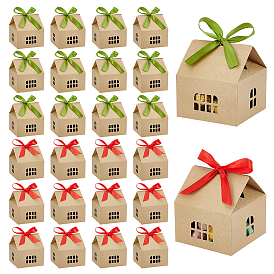 30 шт. 2 Цвета коробки из крафт-бумаги в форме домика с лентой и окошком, подарочные коробки для вечеринок