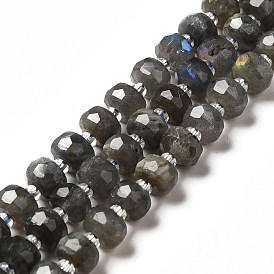 Natural Labradorite Beads Strands, with Seed Beads, Faceted, Rondelle