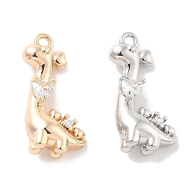 Rack Plating Brass Clear Cubic Zirconia Pendants, Long-Lasting Plated, Kangaroo Charms