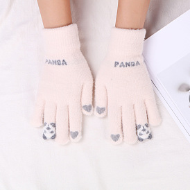 95% Polyester and 5% Spandex Fiber Yarn Knitting Gloves, Two Tone Winter Warm Gloves, Panda Pattern