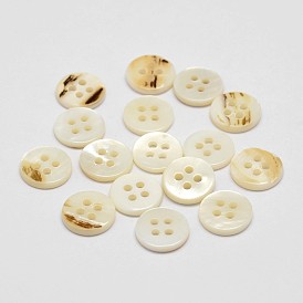 Boutons ronds plats à coque 4 trous, 11x2mm, Trou: 1.5mm