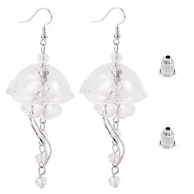 1пара латунных сережек-медуз, с подвесками из латуни и стекла