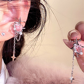 Pink Heart Star Tassel Clip-on Earrings - Sweet, Cool, Fashionable, No Piercing.