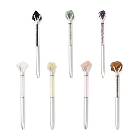 Raw Natural Gemstone Chip on Top Ball-Point Pen, Iron Ball-Point Pen, Office School Supplies