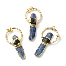Natural Kyanite/Cyanite/Disthene Big Pendants, Rectangle Charms with Eco-Friendly Rack Plating Brass Ring, Cadmium Free & Lead Free