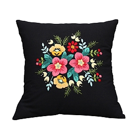 Flower Pattern Throw Pillow Embroidery Starter Kits with Pattern and Instructions, Embroidery for Beginners Including Embroidery Hoop, Pillow Filler