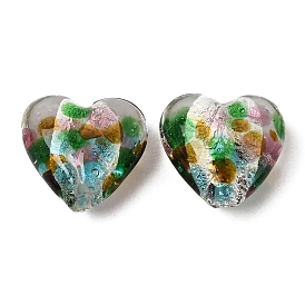 Transparent Handmade Silver Foil Glass Lampwork Beads, Heart, Blending Effect