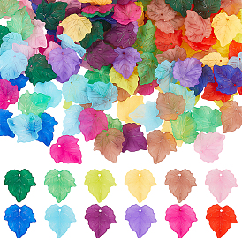 240Pcs 12 Colors Autumn Theme Transparent Frosted Acrylic Pendants, Maple Leaf