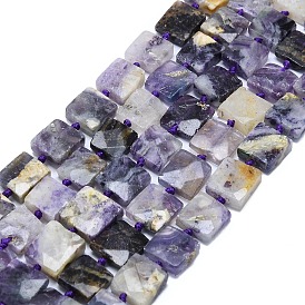 Mèches de perles de fluorite violet naturel, facette, carrée
