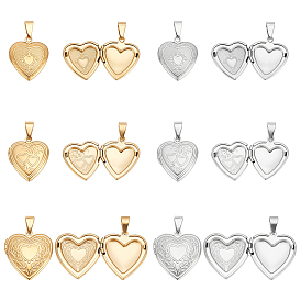 12шт. 6 стили: сердце 316 подвески-медальоны из нержавеющей стали, с 201 защелкивающимися дужками из нержавеющей стали, подвесками-рамками для фотографий из нержавеющей стали, ионное покрытие (ip)