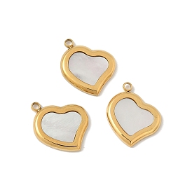 304 подвески в форме сердца из натуральной ракушки из нержавеющей стали, ионное покрытие (ip), цвет морской раковины