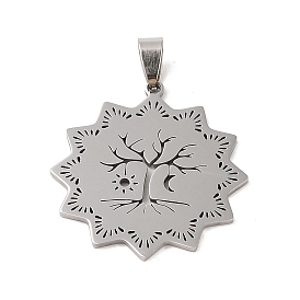 201 Stainless Steel Pendants, Flower with Tree Charm