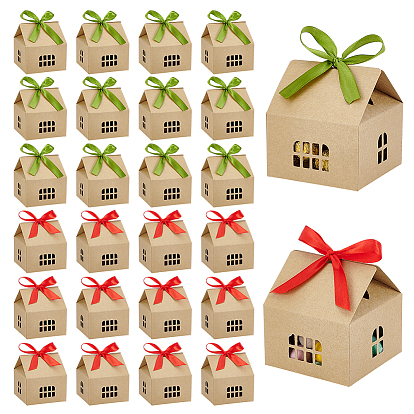 30 шт. 2 Цвета коробки из крафт-бумаги в форме домика с лентой и окошком, подарочные коробки для вечеринок