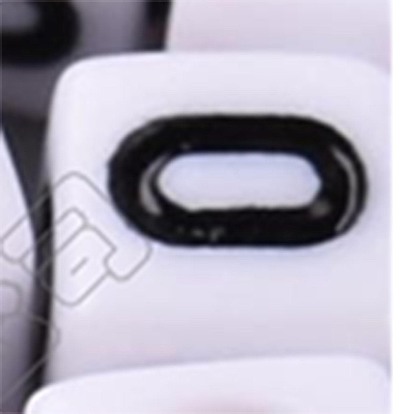Opaque White Acrylic Beads, Cube with Black Number & Heart