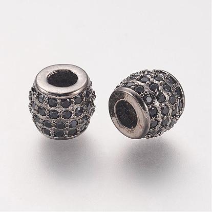 Brass Micro Pave Cubic Zirconia Beads, Barrel, Large Hole Beads