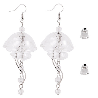 1пара латунных сережек-медуз, с подвесками из латуни и стекла