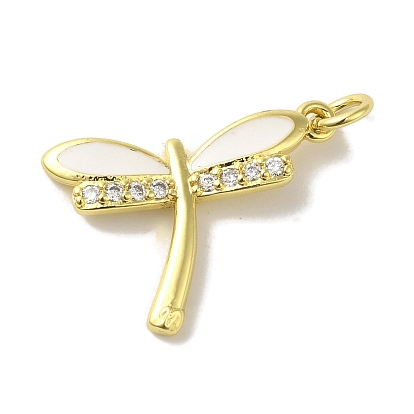 Colgantes de circonita cúbica con micropavé de esmalte de latón, sin cadmio y níque y plomo, encantos libélula, con anillo de salto