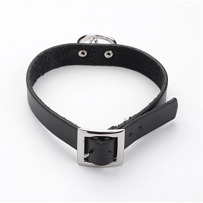 Punk Rock Style Cowhide Leather Choker Necklaces, with Iron Clasps