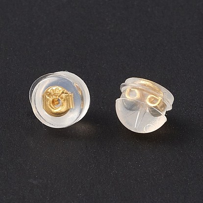 Rack Plating Brass Ear Nuts, with Silicone Findings, Half Round, Long-Lasting Plated, Cadmium Free & Lead Free
