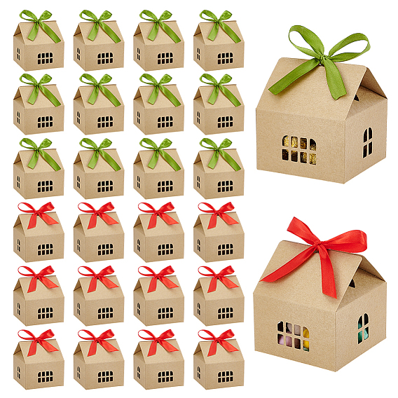 30 шт. 2 Цвета коробки из крафт-бумаги в форме домика с лентой и окошком, подарочные коробки для вечеринок