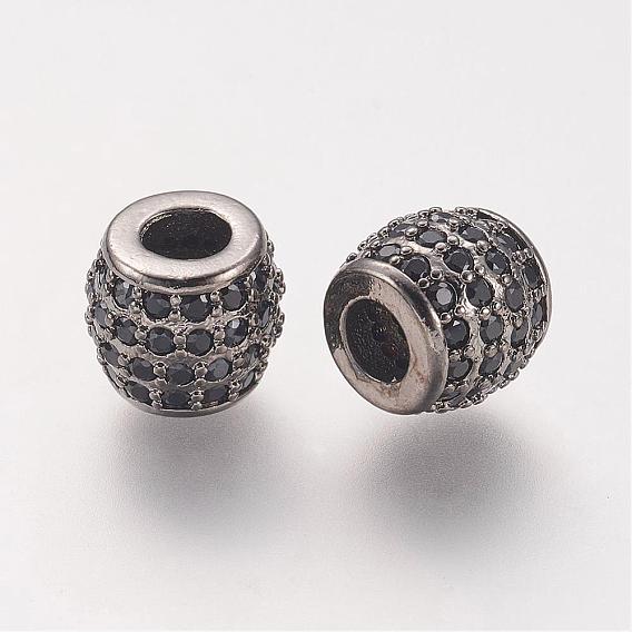 Brass Micro Pave Cubic Zirconia Beads, Barrel, Large Hole Beads