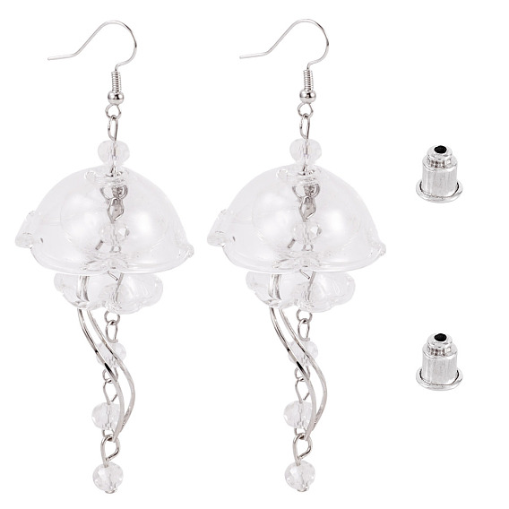 1пара латунных сережек-медуз, с подвесками из латуни и стекла