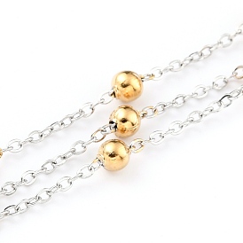 Chaînes porte-câbles en acier inoxydable bicolore 304, avec des perles rondes et une bobine, soudé
