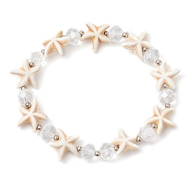 Bracelets extensibles en perles de verre à facettes et turquoise synthétique teints en forme d'étoile de mer pour femmes et hommes, plage d'été