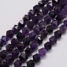  Natural Amethyst Bead Strands, Star Cut Round Beads, Faceted