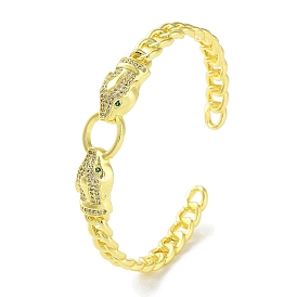 Snake Brass Micro Pave Clear Cubic Zirconia Cuff Bangles for Women