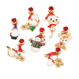 Рождественские тематические латунные подвески с микропаве и кубическим цирконием, с эмалью, реальный 18 k позолоченный