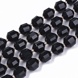 Brins de perles d'onyx noir naturel, ronde, facette