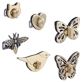 6 Sets 6 Styles Zinc Alloy Bag Twist Lock Accessories, Handbags Turn Lock, Mixed Shapes