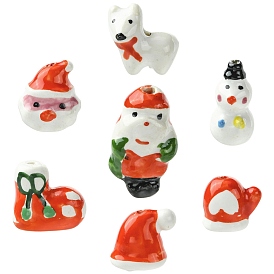 14шт. 7 стили рождественские фарфоровые бусины ручной работы, пастельный фарфор