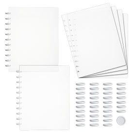 6шт. прямоугольные обложки для блокнотов и тетрадей из полипропиленового пластика, с 40шт. кольцами для фиксации листа