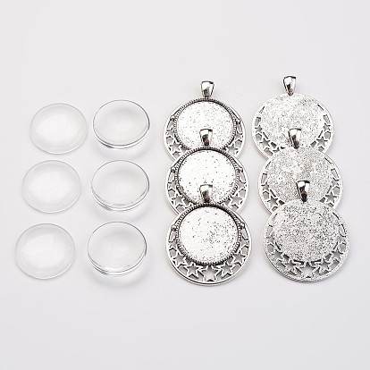 Настройки сплава кулон кабошон скошенных пузырь Locket, Прозрачные стеклянные кабошоны, плоско-круглые