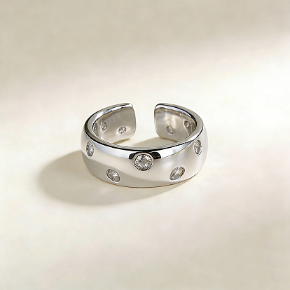 Латунные кольца-манжеты с микропаве из прозрачных кубических цирконий