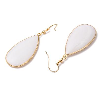 White Shell Dangle Earrings, Drop, with Brass Findings, 53mm, Pin: 0.8mm