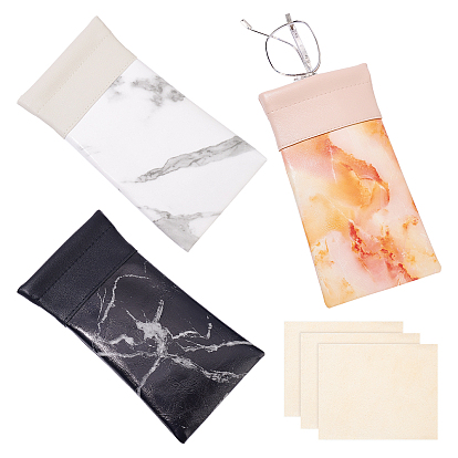 3шт. ПВХ чехол для хранения очков, переносной футляр для солнцезащитных очков, прямоугольник с мраморным рисунком, с тканью для полировки замши 3шт.